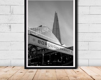 Black White London Borough Market Print, The Shard Photography Wall Decor