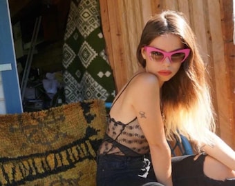 Retro Cat Eye Floral embellished Festival Sunglasses with UV protection lenses Soft Pink Floral Cat Eye Sunglasses Festival Garden Party  main image 2