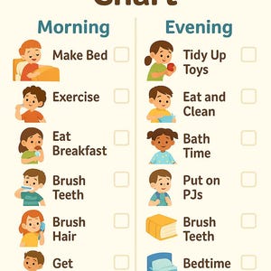 Diagramm zur täglichen Routine - Morgen- und Abendcheckliste für Kinder