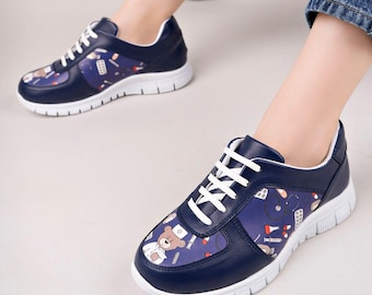 Krankenschwester-Turnschuhe für Frauen, Teddybär-Print-Gesundheitsschuhe, niedliche und bequeme Arbeitsschuhe für Spitäler