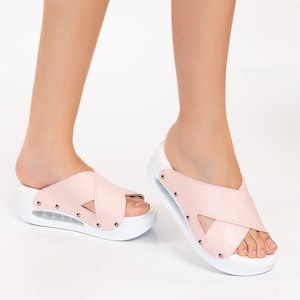 Light Pink Airmax Orthopedic Clogs for Women – Cross Band Slip-On Comfort Shoes Ideal for Nurses, Teachers, and Daily Work
