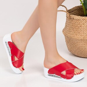Red Cross Strap Airmax Women Clogs – Orthopedic Slip On Comfort Slippers for Healthcare, Work and Everyday Wear
