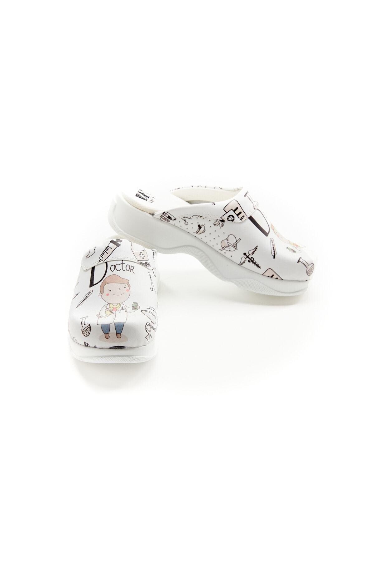 White Healthcare Wedge Heel Clogs with Doctor Print - Cute Orthopaedic…