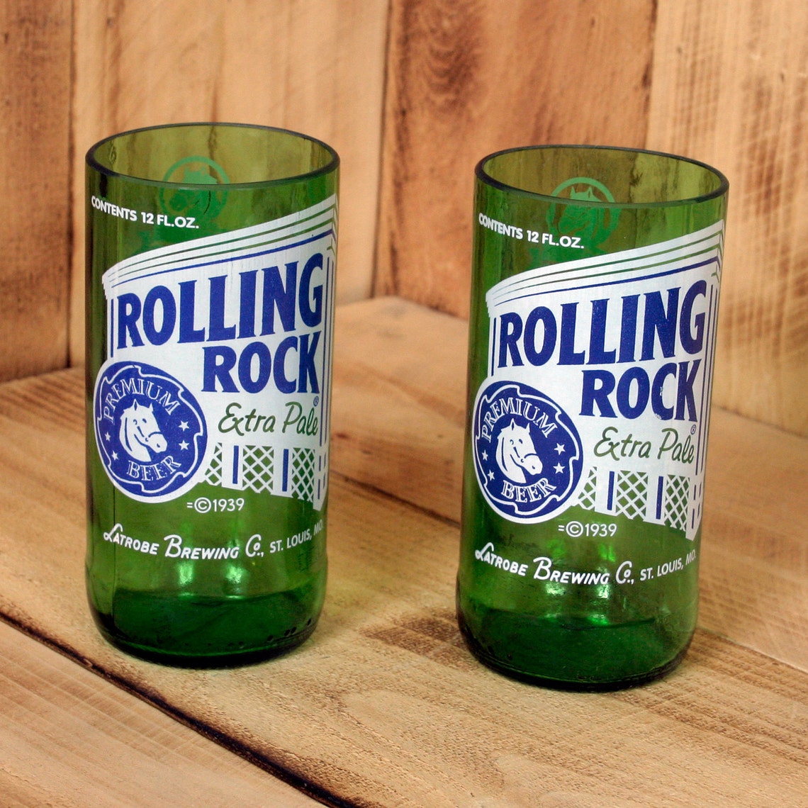 Rolling Rock 8 Ounce Novelty Glasses Made From Beer Bottles Etsy