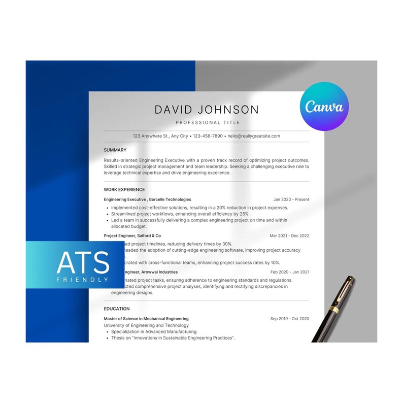 ATS Friendly Canva Resume Template | Editable CV + Cover Letter ...