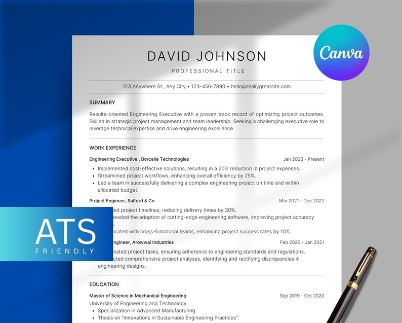 ATS Friendly Canva Resume Template | Editable CV + Cover Letter ...