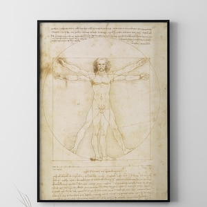 Leonardo Da Vinci Vitruvian Man Poster, Vintage Leonardo Poster, Vitruvian Man Art, Renaissance Artwork, Famous Painting Da Vinci Wall Art,