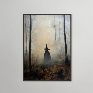 Arte vintage de brujas de Halloween, decoración de otoño para pedir dulces o trucos, ilustraciones de fantasía oscura, póster de otoño con pintura de fantasmas, estilo victoriano melancólico