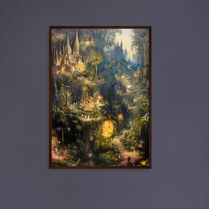 Enchanted Forest Wall Art, Fairy Forest Dark Academia Poster, Vintage Nature Cottagecore Painting, Enchanted Woodlands Decor