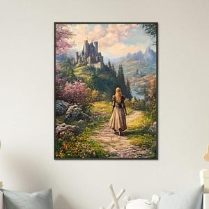 Dark Fantasy Art, Lady Knight Wall Decor, Framed Warrior Medieval Painting, Renaissance Poster, Dark Academia Wall Art,Middle Age Painting