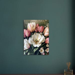 Decorazione murale con tulipani floreali, poster vintage colorato, dipinto murale con fiori vittoriani
