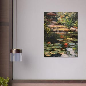 Mid-Century Garden Pond Wall Art | oil painting | Digital Print | Ambient Natural Hanging Art