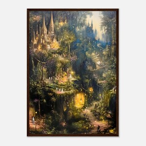 Enchanted Forest Wall Art, Fairy Forest Dark Academia Poster, Vintage Nature Cottagecore Painting, Enchanted Woodlands Decor