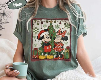 Camiseta navideña de Mickey y Minnie, regalo familiar de Navidad, regalo de Navidad para viajes familiares, camisetas de pareja de Disney con Feliz Navidad