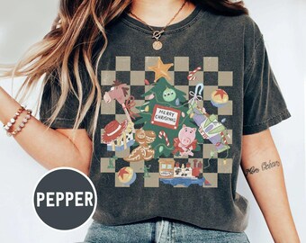 Comfort Colors® Disney Pixar Toy Story Christmas Tree Shirt, Disneyland Family Holiday Trip Gifts, Woody Buzz Lightyear Rex Xmas Light Tee