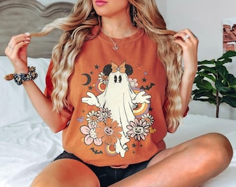 Retro Mickey Minnie Floral Ghost Halloween Shirt, Halloween Party Shirt For Women, Halloween Gifts, Retro Fall Shirt, Disney Halloween Shirt