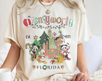 Vintage Disneyworld kerstshirts, familie kerstshirt, Mickey en vrienden kerstshirt, Disney, Disneyworld kersttrui