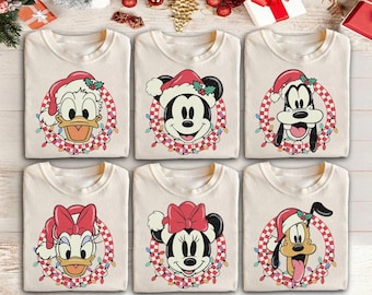 Camiseta navideña retro de Mickey y sus amigos, camiseta navideña grupal de Disney, camisetas navideñas familiares, regalo de Navidad, linda camiseta navideña de Disney