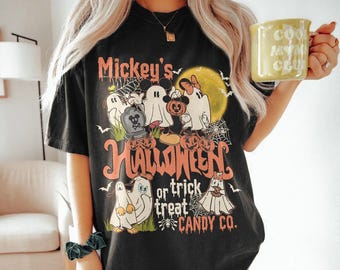 Koszulka z motywem ducha Myszki Miki i Przyjaciół na Halloween, Koszulka z magicznym zamkiem, Koszulka z wakacjami Disneya, Koszulka z Myszką Miki na imprezę halloweenową