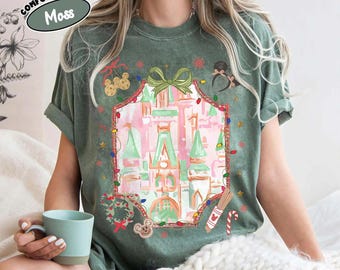 Camiseta navideña con lazo Coquette, Magic Kingdom, Magical Castle, colores cómodos, regalos navideños para niñas, camiseta Disney Mickey's Very Merry Xmas Party 2025