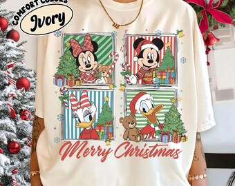 Camiseta navideña de Mickey y Minnie Mouse, camiseta navideña de Disney, camiseta navideña de Minnie y sus amigos, camiseta navideña de fiesta.
