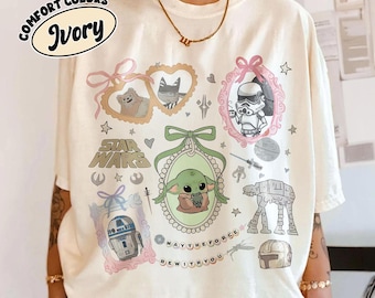 Retro Coquette Bow Star Wars Cute Shirt, Kawaii Grogu Tee, Pastel Galaxy Shirt, Disney World Comfort Color Shirts, May The Force Be With You
