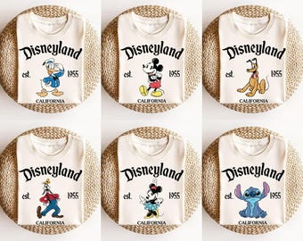Camiseta retro de Disneyland (1955), con todos los personajes de Disney, familiar, grupal, de Mickey y sus amigos, viaje a Disney