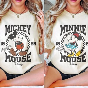 Vintage Checkered Mickey Minnie Mouse 1928 Shirts, Disney Vacation Shirt, Disney Trip Shirt, Disney Couple Shirts, Mickey Checkered Shirt