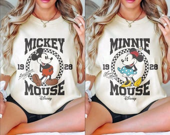 Vintage Checkered Mickey Minnie Mouse 1928 Shirts, Disney Vacation Shirt, Disney Trip Shirt, Disney Couple Shirts, Mickey Checkered Shirt