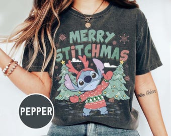 Camiseta retro Merry Stitchmas, regalo de Navidad, Disneyland Navidad, camiseta navideña para niños, camiseta navideña de Disney, camiseta navideña de Stitch