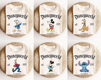 Camiseta retro de Disneyworld (1971), camiseta familiar de Disney, camiseta de grupo de Disney, camiseta de Mickey y sus amigos, camiseta de todos los personajes de Disney, viaje a Disney
