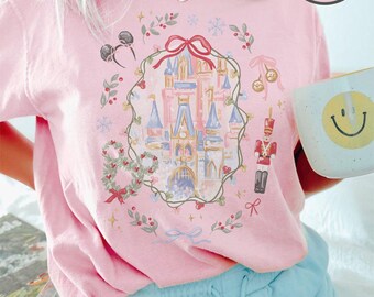 Comfort Color® Disney Coquette Bow Christmas Shirt Mickey Chritmas Shirt Disney Magic Castle Christmas tee Disney Trip Shirt Nutcracker