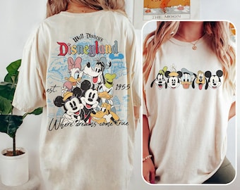 Koszulka Vintage Walt Disney Disneyland Est 1955 2 Side Shirt, Koszulka Myszka Miki i Przyjaciele, Koszulka Retro Magic Kingdom, Koszulka z Uszami Myszki Miki