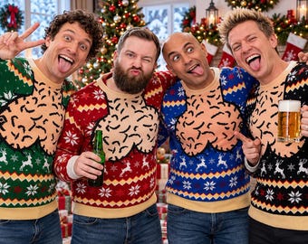 Maglione brutto Dicky Meme, Maglione brutto natalizio divertente con palline di Natale, Maglione brutto da donna con scollatura sul petto, Maglione brutto sporco, Maglione allegro