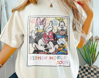 Camiseta Polaroid vintage de Mickey y sus amigos, camisetas familiares Disney, camiseta retro de Walt Disney, camiseta de Disneyworld 2026, camiseta de viaje a Disney
