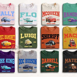 Custom Disney Cars Characters Vintage Shirts, Family Matching Shirts, Lightning Mcqueen Shirt, Cars Fun Gifts, Disney Family Trip Shirts