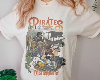 Camisetas vintage de Piratas del Caribe para Disneyland, camiseta de viaje a Disneyland 2026, camiseta de Disneyland, camiseta de Mickey Piratas, camiseta de Mickey Caribbean