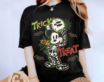Retro Mickey Halloween Trick Or Treat Shirt, Halloween Matching Shirt, Mickey Skeleton Halloween Shirt, Disney Halloween Party Shirt