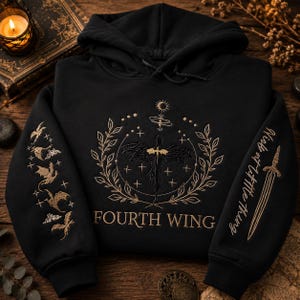 Broderad draktröja, broderad tröja med fjärde vingen, Basgiath War College-tröja, drakryttares fantasyläsargåva