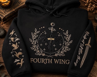 Felpa con drago ricamato, felpa ricamata Fourth Wing, felpa con cappuccio del Basgiath War College, regalo per lettori fantasy appassionati di cavalieri di draghi