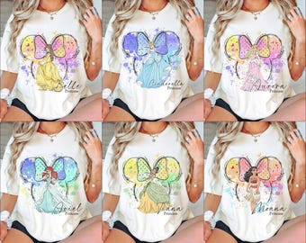 Camiseta vintage de princesas con personajes de acuarela, camiseta del Castillo de Disney, camiseta del Reino Mágico, camisetas de vacaciones de Disney, camisetas de grupos de princesas