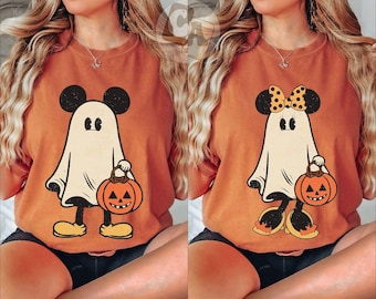 Retro Mickey Minnie Halloween Couple Shirts, Spooky Season Shirt, Disney Halloween Trip Shirts, Mickey Ghost Shirt, Minnie Ghost Shirt