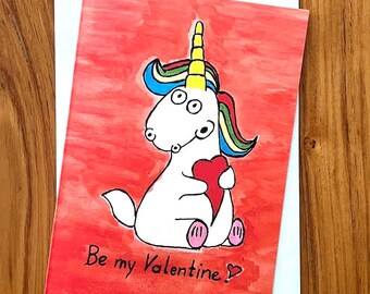 Biglietto di San Valentino, rosso "Unicorno con cuore" con busta inclusa