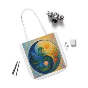 Yin Yang Canvas Tote Bag - Eco-Friendly, 5-Color Straps, Perfect for Beach, Shopping, Festivals, Travel, Gifts