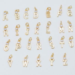 18k Gold Filled Alphabet Mini CZ Charm(4*9 mm): Puffy Bubble Letter, Initial Necklace B57