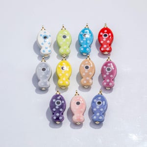 14k Gold Filled Colorful Fish ceramic charm handmade painting ceramic porcelain animal flower vintage charm necklace bracelet jewelry making