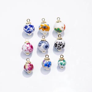 14kGold Filled Colorful Round ceramic charm handmade painting ceramic porcelain animal flower vintage charm necklace bracelet jewelry making