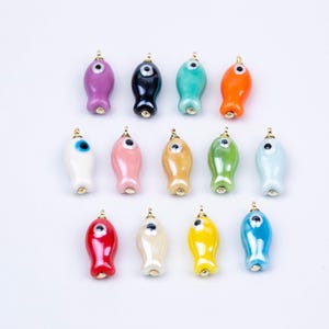 14k Gold Filled Colorful Fish ceramic charm handmade painting ceramic porcelain animal flower vintage charm necklace bracelet jewelry making