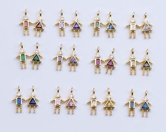 Ciondolo per la famiglia riempito in oro 18 carati: ciondolo con pietra portafortuna per ragazzo e ragazza e zirconi cubici