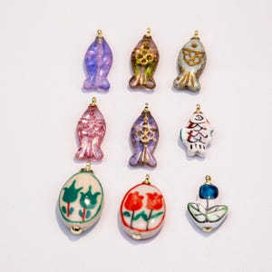 14k Gold Filled Colorful ceramic charm handmade painting ceramic porcelain animal flower vintage charm necklace bracelet jewelry making